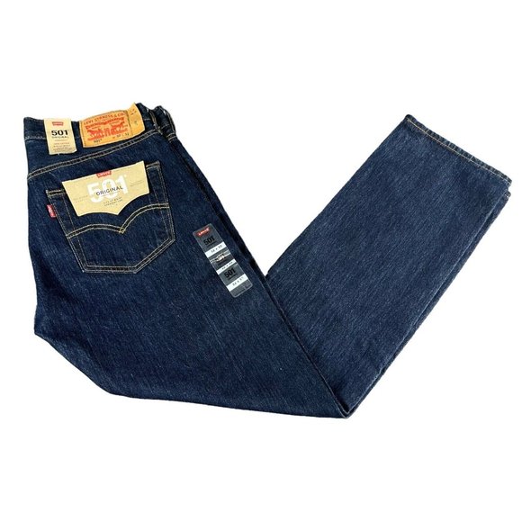 Levi's 501 Original Button Fly Dark Blue Denim Jeans Men's Sizes 32x32 - 36x32 - Picture 1 of 5